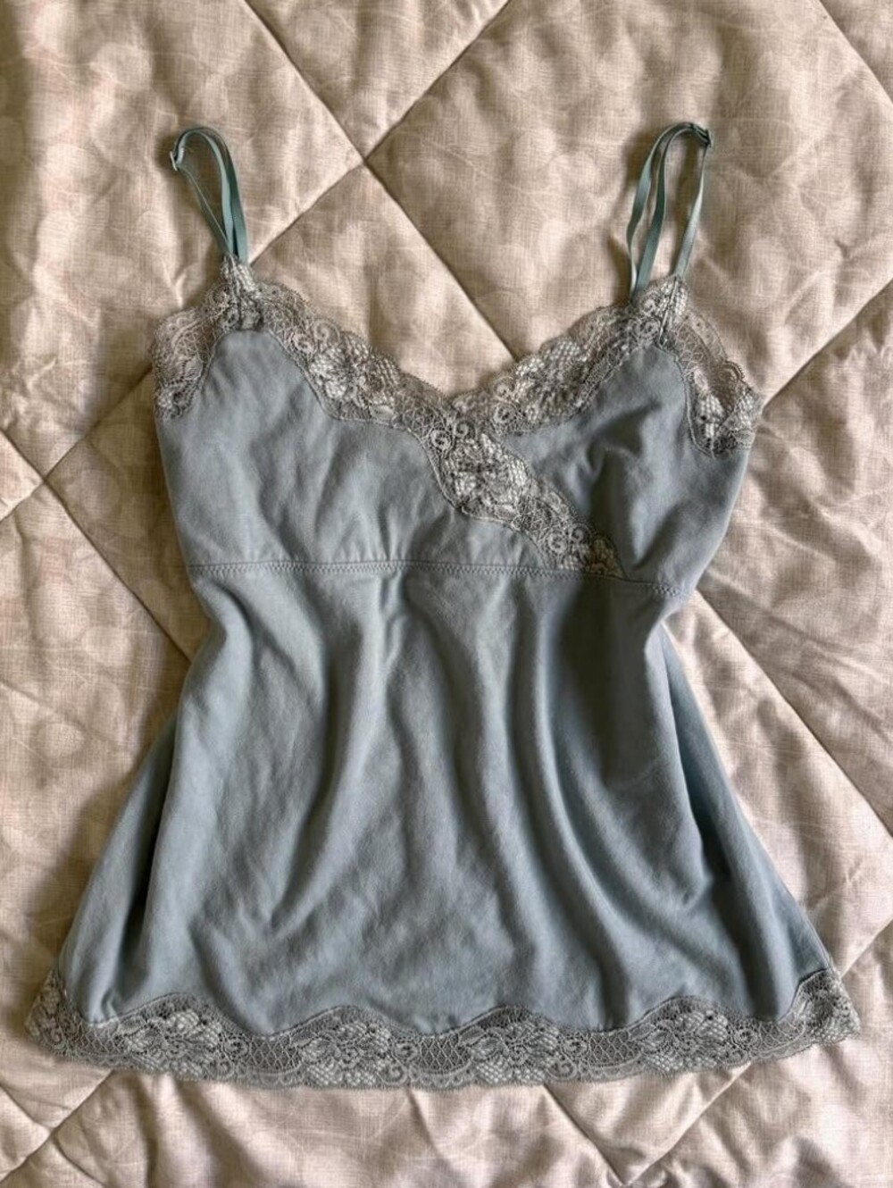 Lace-Trim Beaded Teal Camisole Tank Top/spaghetti Straps/Summer Top/ Size M